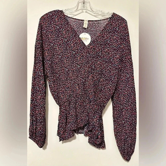 NWT Lazy Sundays Welcome the Season top long sleeve cinch waist navy size M - Picture 1 of 8